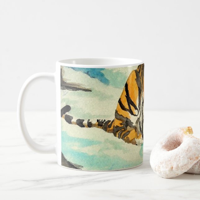 Caneca De Café Tigre de Aquarela (Com Donut)