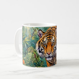 Caneca De Café Tigre-de-bengala Vibrante Selva de Bambu