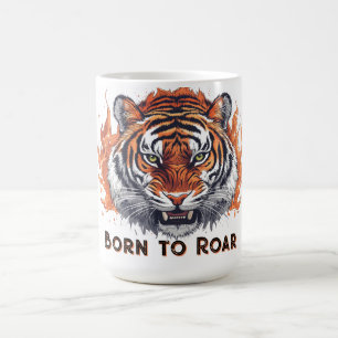 Caneca De Café Tigre Feroz com Chamas - Texto Personalizável