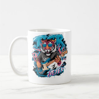 Caneca De Café Tigre Fofo Tocando Baixo Animal Tocando Violão