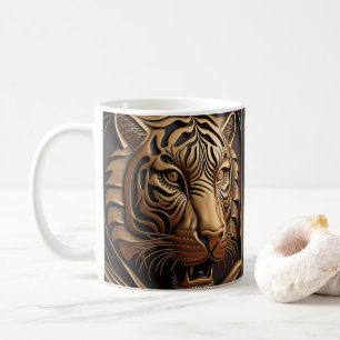 Caneca De Café Tigre Impresso De Olhar De Couro Arrefecido 3D