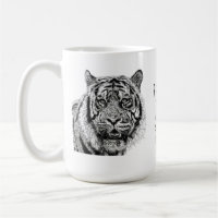 Tigre Moderno Monograma Preto e Branco Dizendo