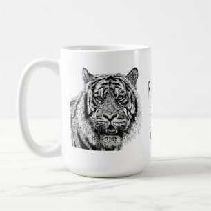 Caneca De Café Tigre Moderno Monograma Preto e Branco Dizendo