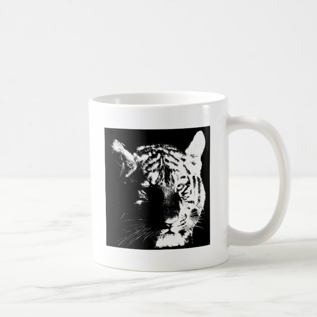 Caneca De Café Tigre Pop de Arte Preto e Branco (Direita)