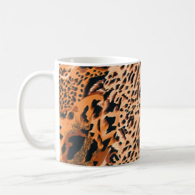 Caneca De Café Tigre sem costura, leopardo e onça-pintada. Texto  (Esquerda)