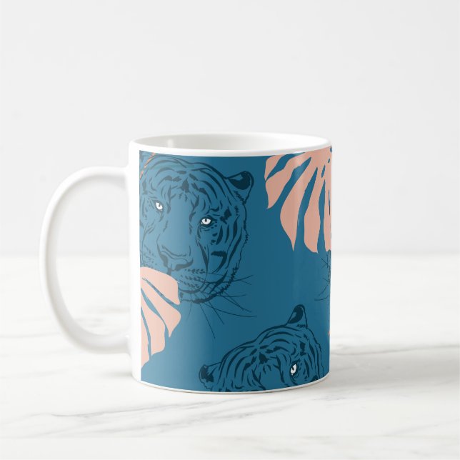 Caneca De Café Tigre tropical deixa azul profundo (Esquerda)