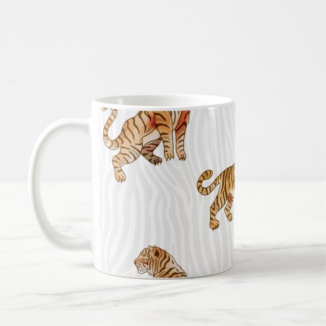 Caneca De Café Tigres Selvagens: Padrão Animal De Aquarela. (Esquerda)