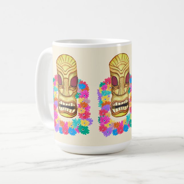 Caneca De Café Tiki Head Havaiian Lei (Frente Esquerda)
