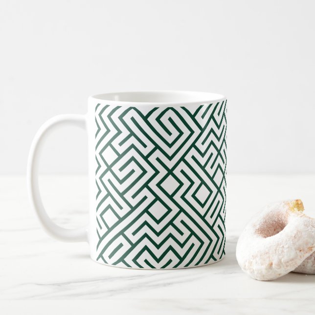 Caneca De Café Tiled Lines Generative (Dark Green Line) Unique (Com Donut)