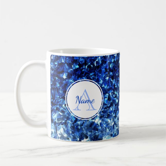 Caneca De Café Tinta Abstrato Azul Monogramada Traça Mug (Esquerda)