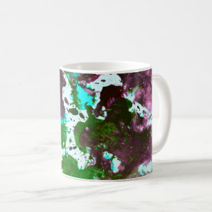 Caneca De Café Tinta Abstrato colorida, verde e roxo,