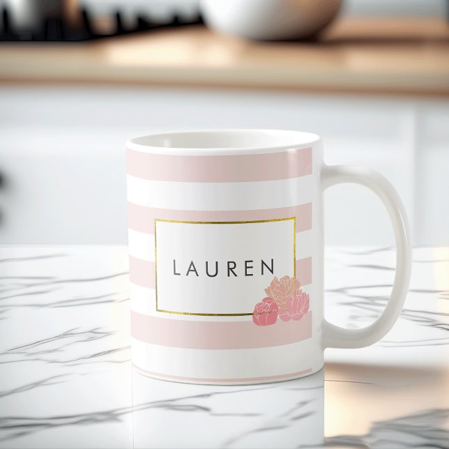 Caneca De Café Tinta Rosa e Blush Peony Personalizado Mug (Criador carregado)