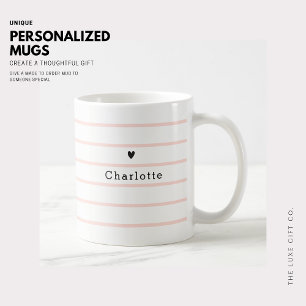 Caneca De Café Tiny Heart Stripe Monograma Café Tea Mug