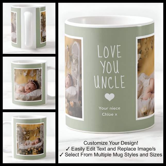 Caneca De Café Tio Love You Fotos Modern Soft Green C22 White (Criador carregado)