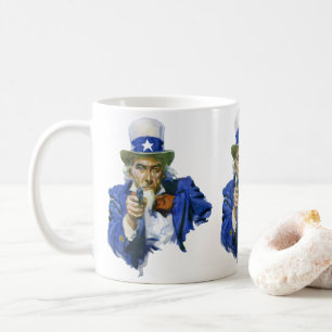 Caneca De Café Tio Sam Patriótico Vintage com Chapéu Estrelado e 