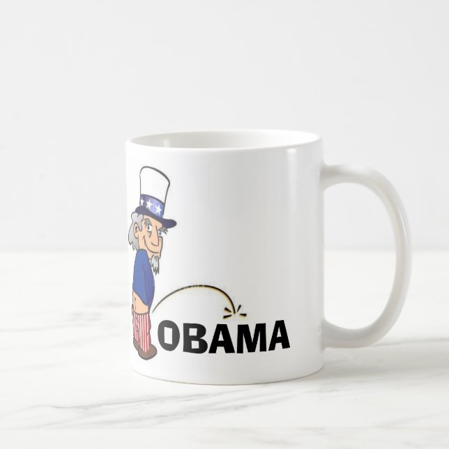 Caneca De Café Tio Sam que faz xixi em Obama (Direita)