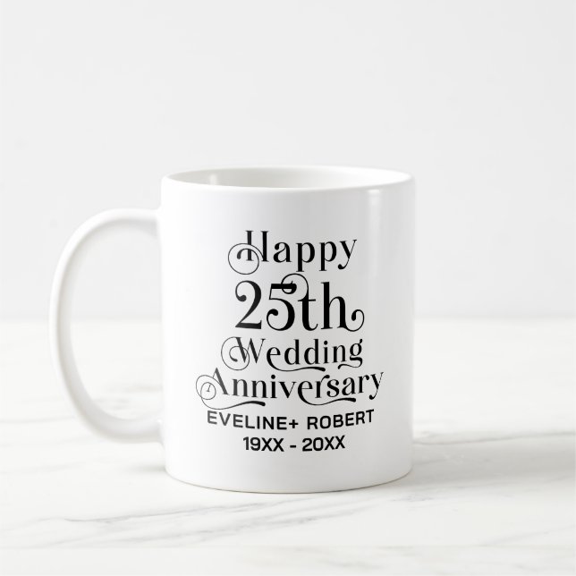 Caneca De Café Típica Negra de 25 de Feliz Aniversário (Esquerda)