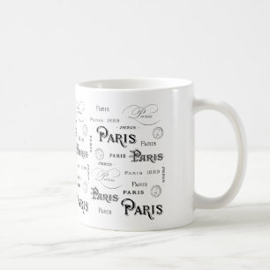Caneca De Café Tipografia 1889 da palavra de Paris & marcas