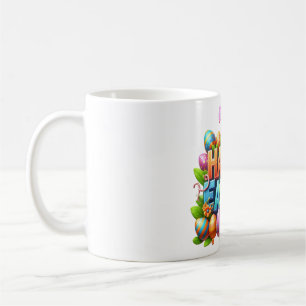 Caneca De Café Tipografia Colorida 3D Feliz Páscoa com Orelha de 