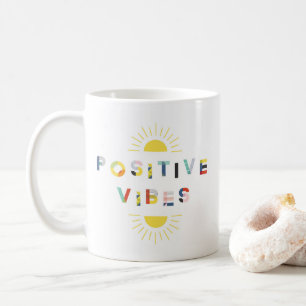 Caneca De Café Tipografia Colorida Positive Vibes Modern