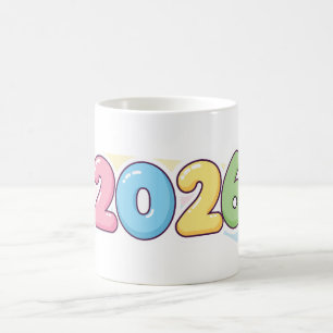 Caneca De Café Tipografia Cute Bubble 2026 – Pastel Gloss Doce