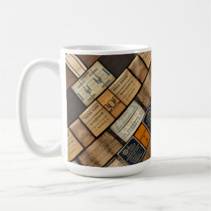 Caneca De Café Tipografia de Bloco de Madeira e Colagem de Arte 2