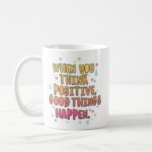 Caneca De Café Tipografia de Citação Positiva Colorida؛ Pense Pos