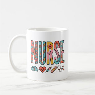 Caneca De Café Tipografia de Enfermeira Vintage Ícone Médico Cami