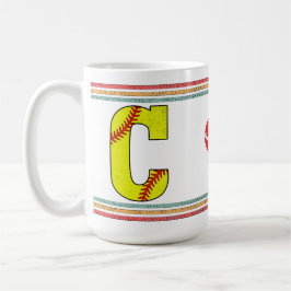 Caneca De Café Tipografia de Letra C de Softbol Retro Vintage