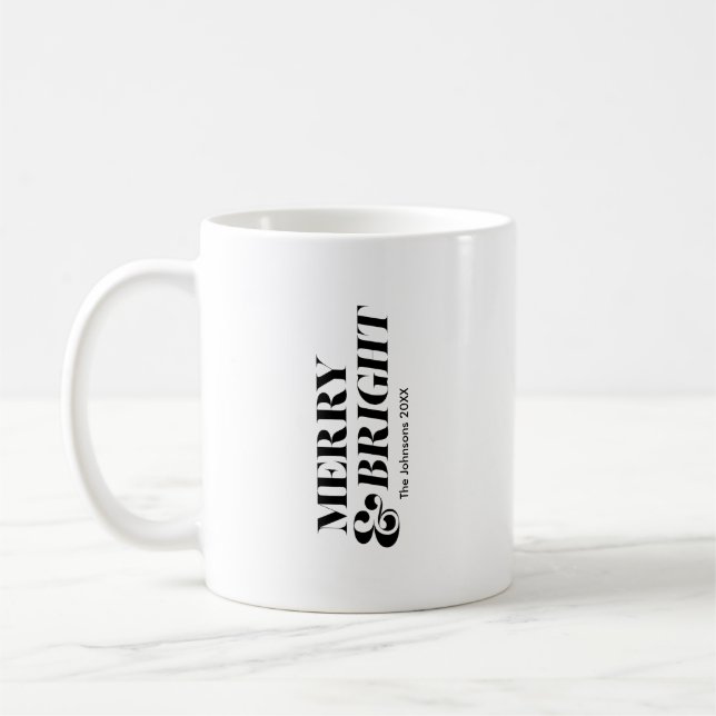 Caneca De Café Tipografia de Natal Moderno e feliz Brilhante (Esquerda)