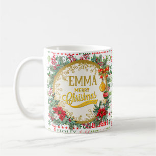 Caneca De Café Tipografia de Natal Vermelho & Verde Padrão Sem Co