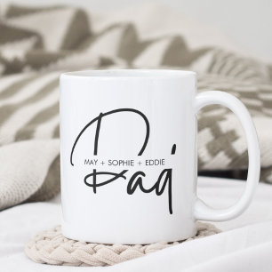 Caneca De Café Tipografia de Script de Pai Minimalista com Nomes