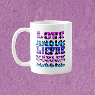Caneca De Café Tipografia do Amor Muitas Línguas Corações Rosa