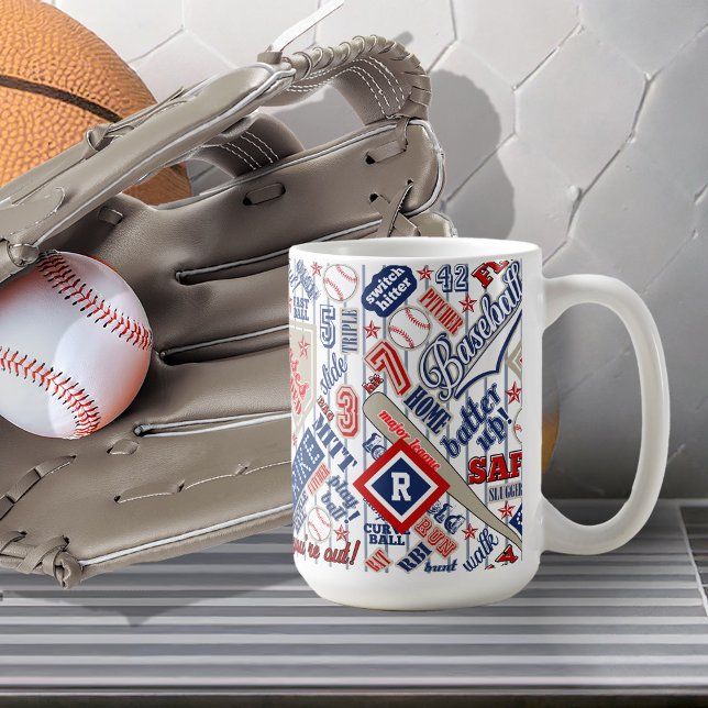 Caneca De Café Tipografia do Baseball Red White Monograma ID770 (Criador carregado)