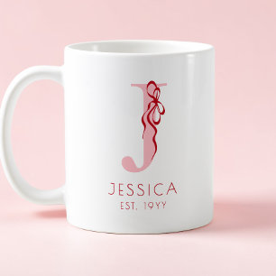 Caneca De Café Tipografia Elegante Rosa Chic Arco Monograma Femin