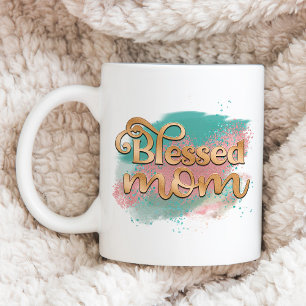 Caneca De Café Tipografia em Brilho Dourado e Rosa Turquesa para
