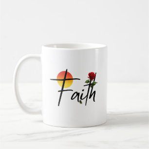 Caneca De Café Tipografia Faith Preta Com Rosa