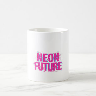 Caneca De Café Tipografia Glitch Futuro Neon Cyberpunk