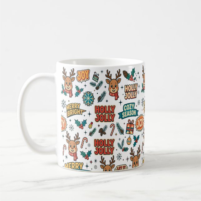 Caneca De Café Tipografia Natalina Alegre com Rena (Esquerda)