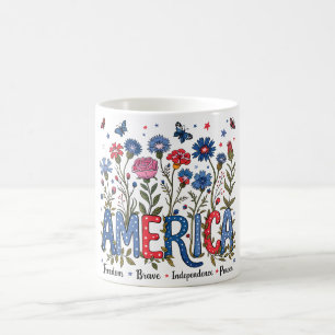 Caneca De Café Tipografia Patriótica na América Floral 4 de julho