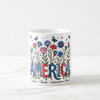 Caneca De Café Tipografia Patriótica na América Floral 4 de julho