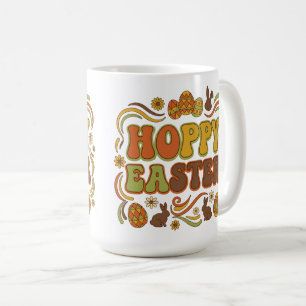 Caneca De Café Tipografia Retrô de Páscoa Alegre dos Anos 70 Vint