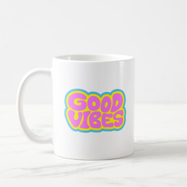 Caneca de Café Tipografia Retro Vibrações Positiva (Esquerda)