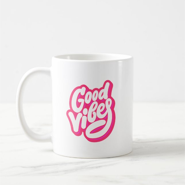 Caneca de Café Tipografia Retro Vibrações Positiva (Esquerda)