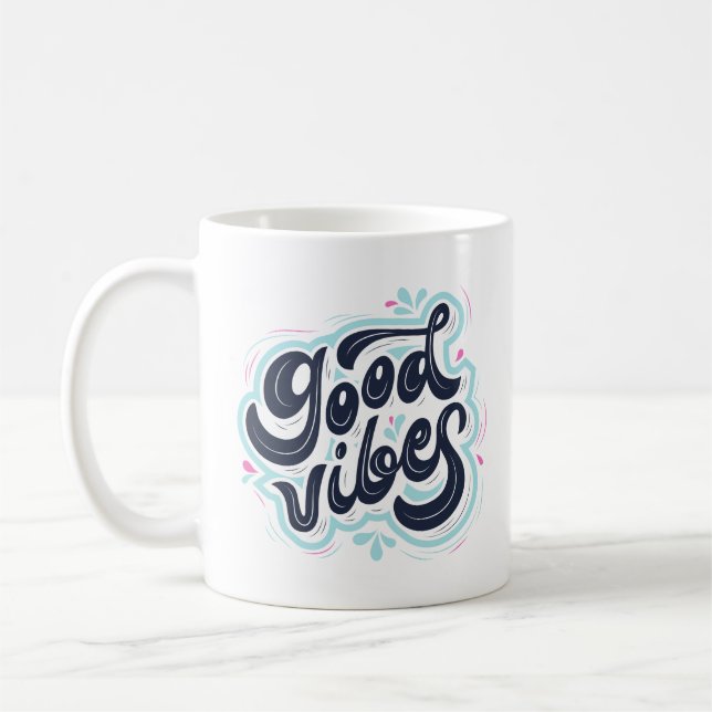 Caneca de Café Tipografia Retro Vibrações Positiva (Esquerda)