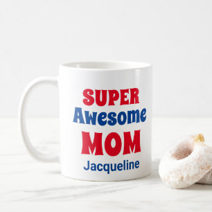 Caneca De Café Tipografia Vermelha e Azul - Primeiro Nome Super I