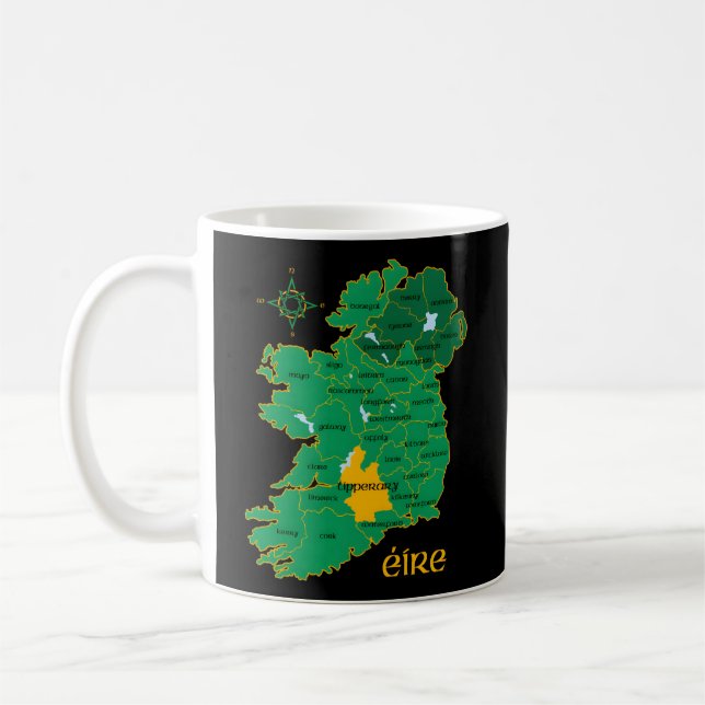 Caneca De Café Tipperary Ireland County Map Eire Viagem irlandês (Esquerda)