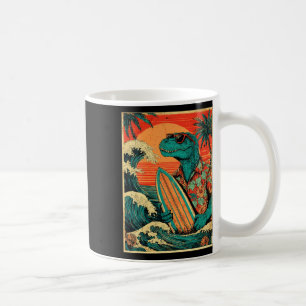 Caneca De Café Tirano-sauro Surfista Retro Verão Havaiano Dinossa