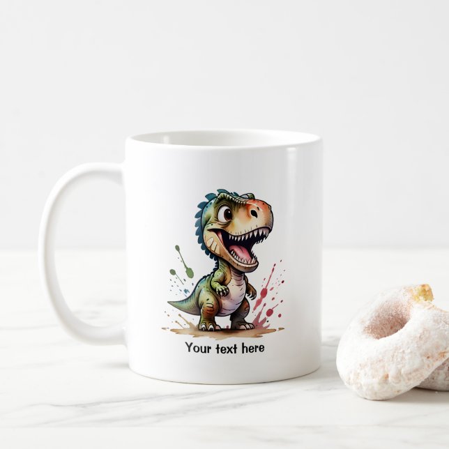 Caneca De Café Tiranossauro Rex Personalizado com Efeito de Aquar (Com Donut)