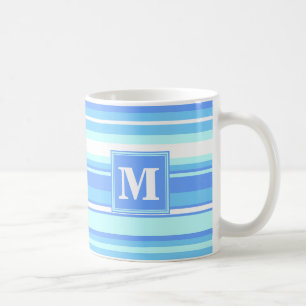 Caneca De Café Tiras azuis do céu monograma